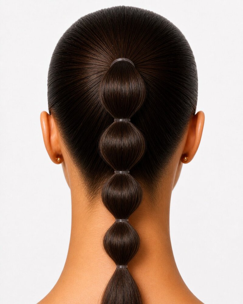 Bubble ponytail with multiple elastics creating segmented bubbles