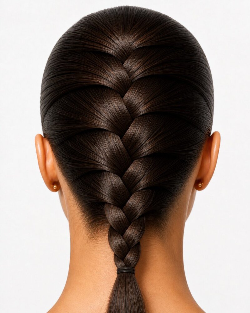 Three-strand French braid running down the back of the head