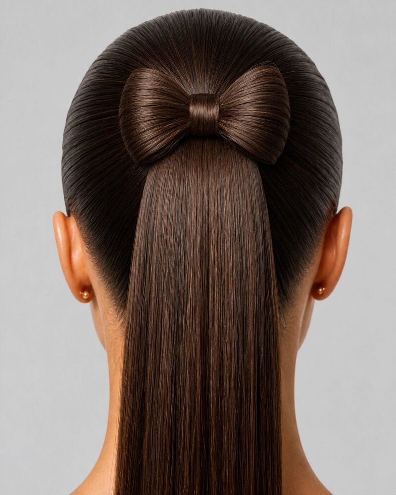 Half-up hairstyle with top section secured at crown of head