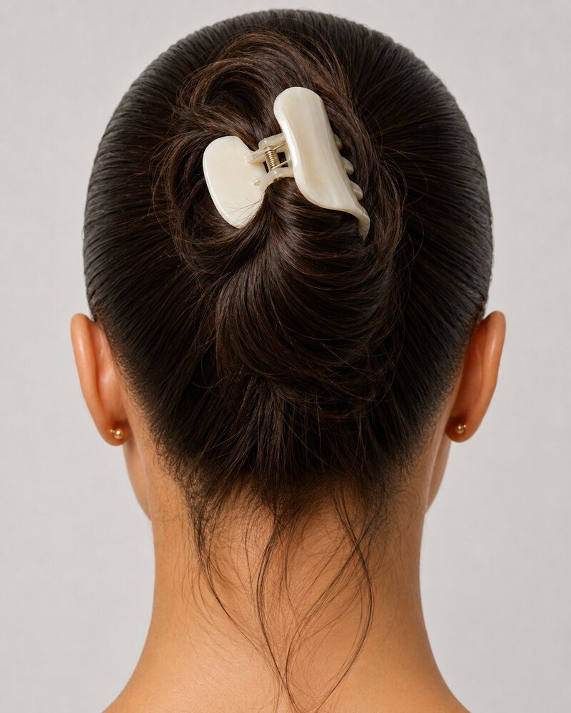 Messy bun secured with claw clip — quick everyday hairstyle