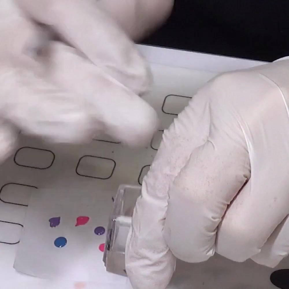 A colored cupcake design is checked from the viewing side of a clear stamper